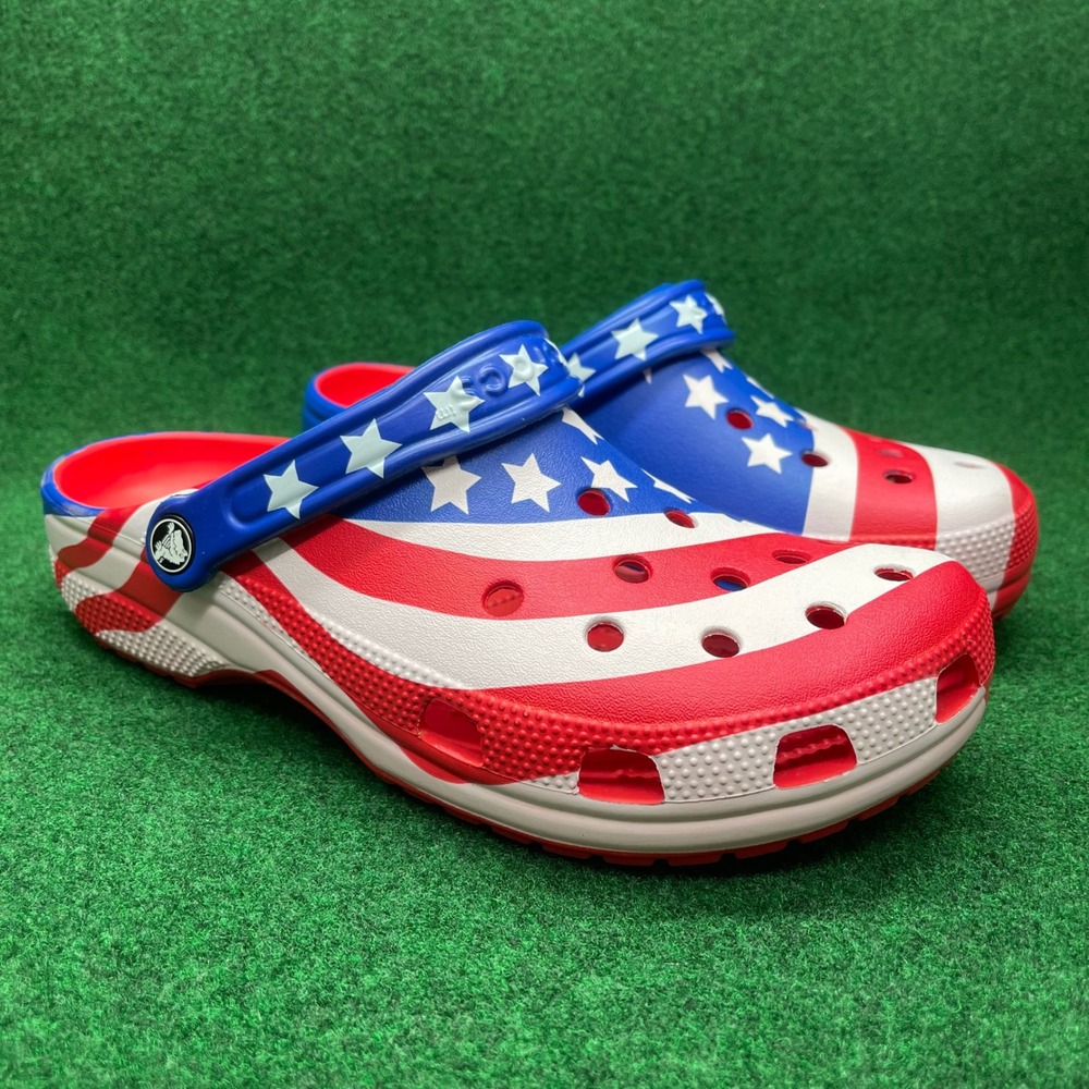 Crocs Classic Clog Men's 9 Women's 11 American Flag Stars Stripes Red White Blue